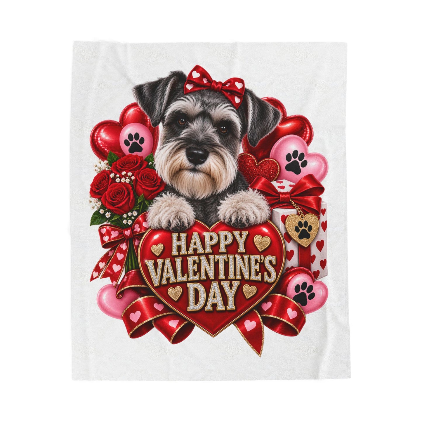 Valentine’s Day Schnauzer Plush Blanket — Happy Valentine’s Day Pet Throw