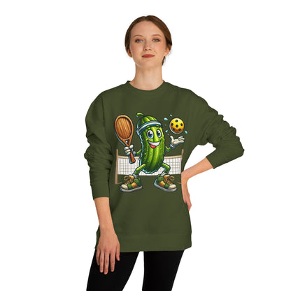 Pickle Pickleball Crewneck Sweatshirt — Cute Pickle Playing Pickleball Graphic