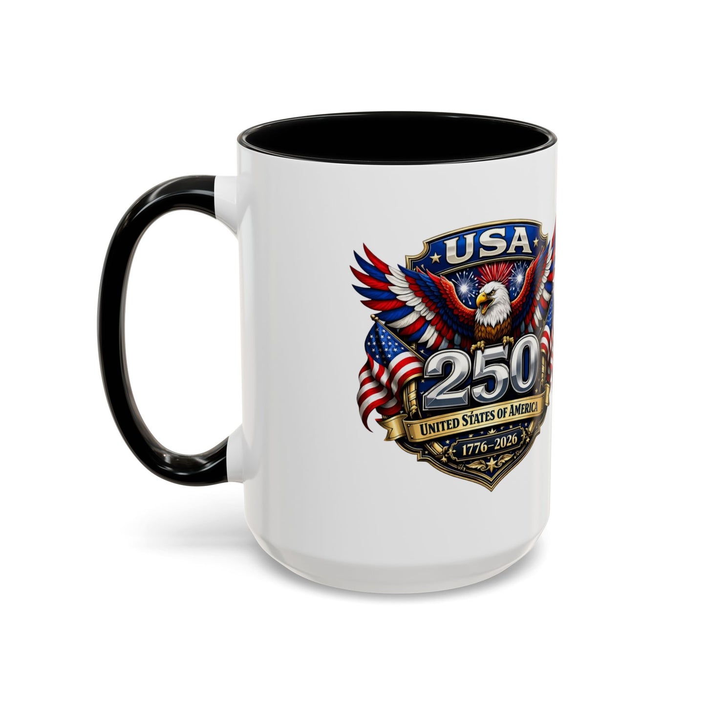 USA 250th Anniversary Accent Coffee Mug – Patriotic Eagle & Flag 1776–2026