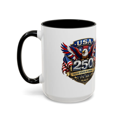 USA 250th Anniversary Accent Coffee Mug – Patriotic Eagle & Flag 1776–2026