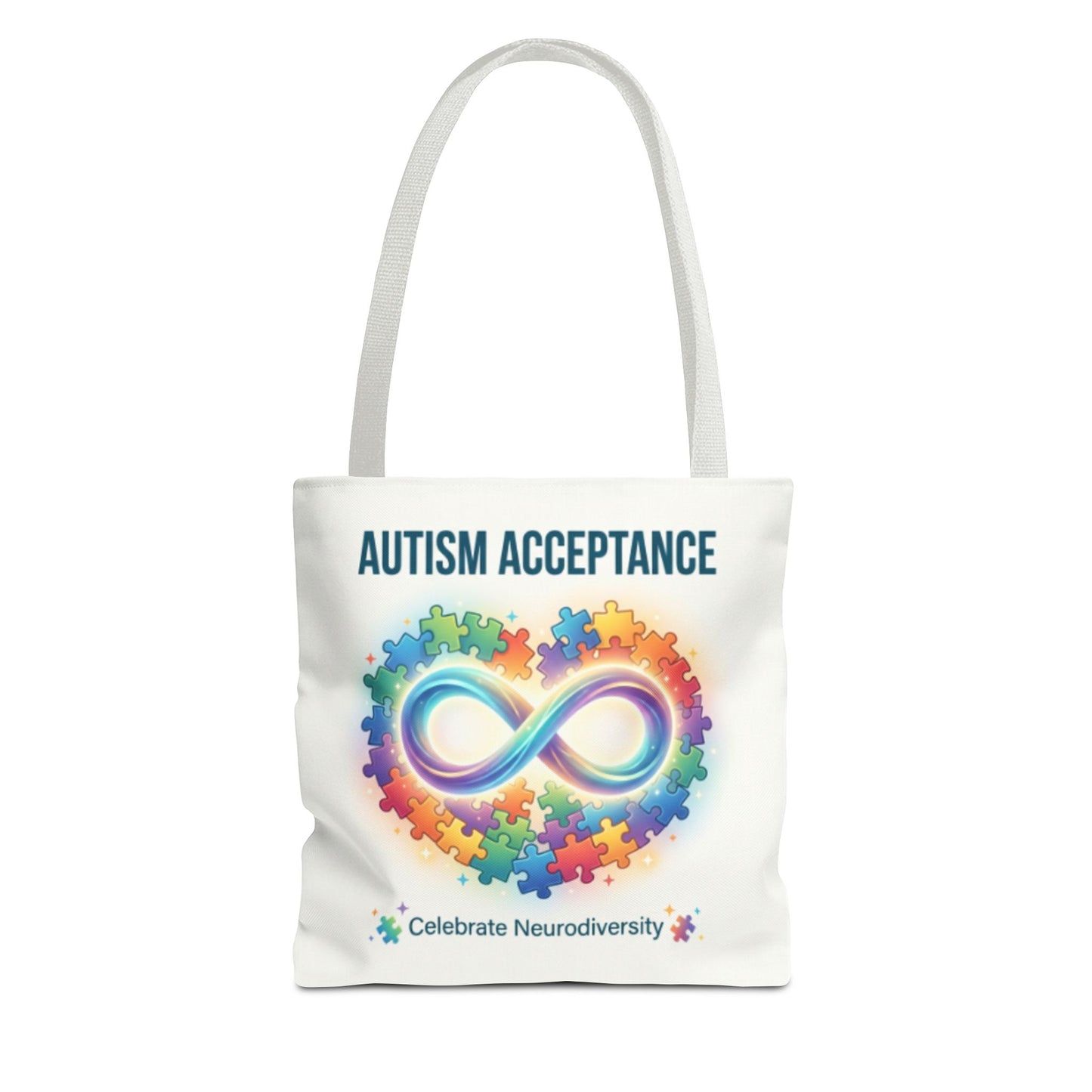 Autism Acceptance Tote Bag — Rainbow Neurodiversity Infinity Puzzle Design