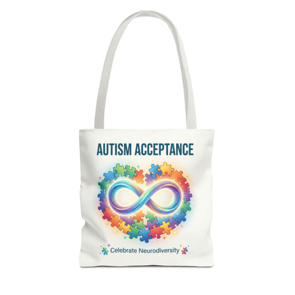 Autism Acceptance Tote Bag — Rainbow Neurodiversity Infinity Puzzle Design