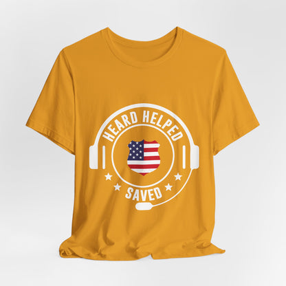 Headset Logo T-Shirt — "Heard Helped Saved" American Flag Design