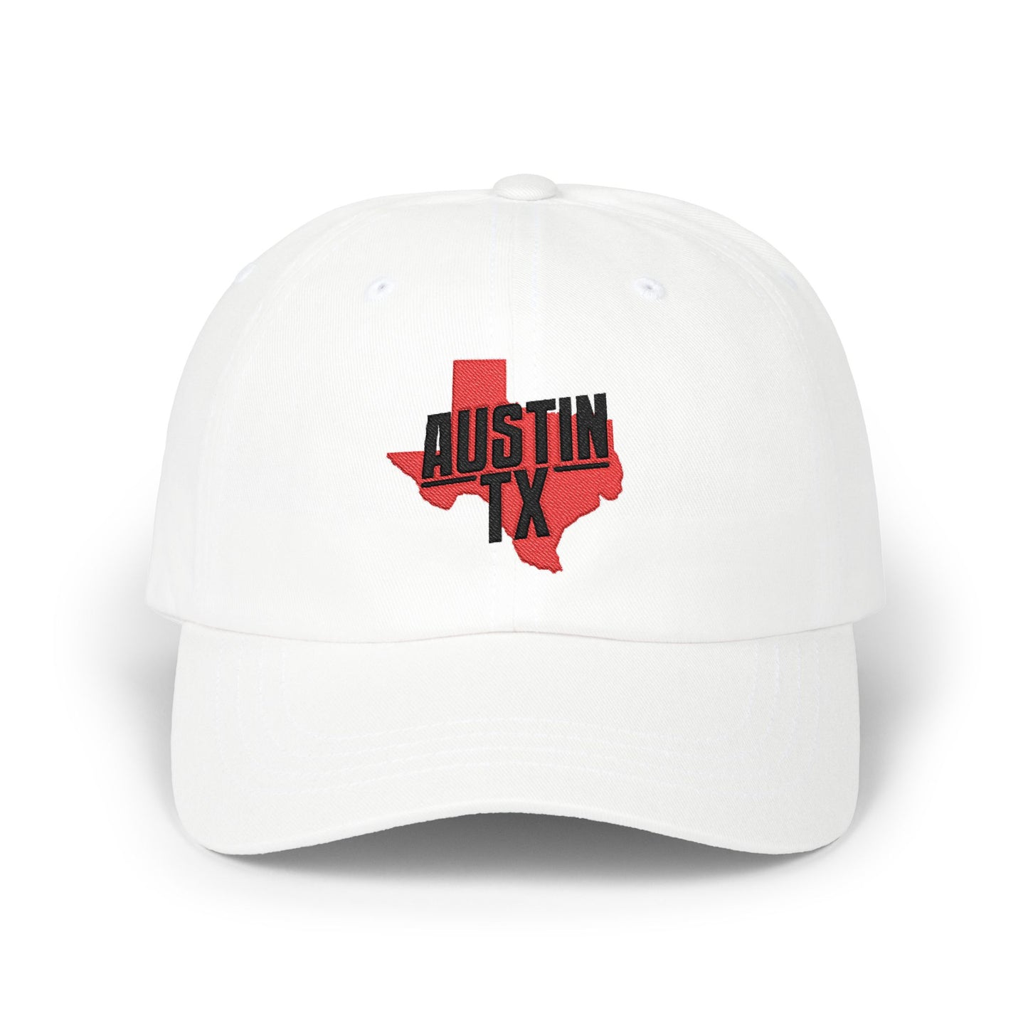 Austin TX Dad Cap — Red Texas Outline Embroidered Hat