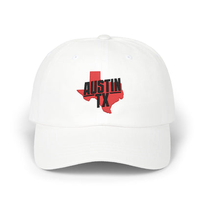 Austin TX Dad Cap — Red Texas Outline Embroidered Hat