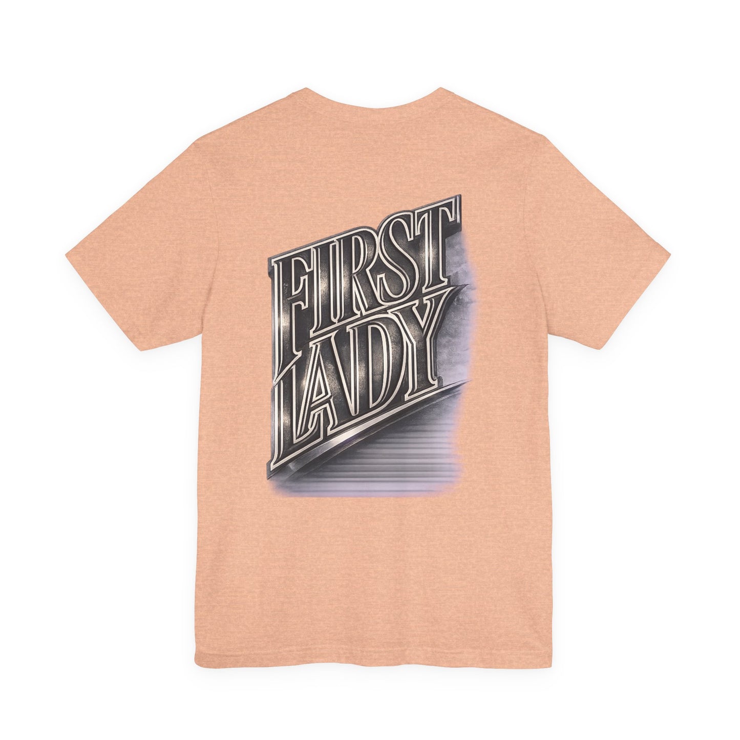 First Lady Graphic Tee — Retro Metallic Script Short Sleeve Shirt
