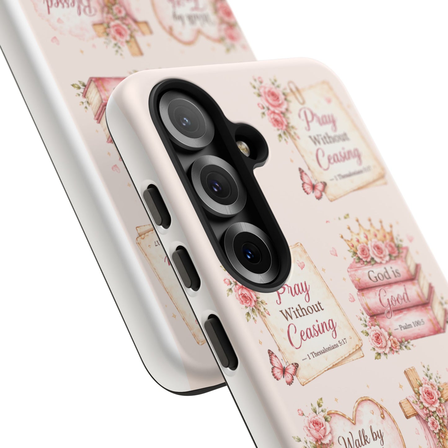 Christian Floral Phone Case — "Pray Without Ceasing" Faith Cross Design