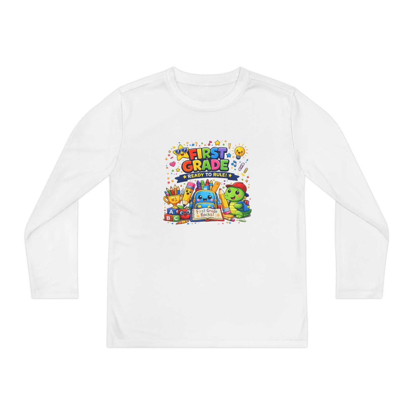 First Grade Ready Youth Long Sleeve Tee — "First Grade Here I Come" Back-to-School Shirt