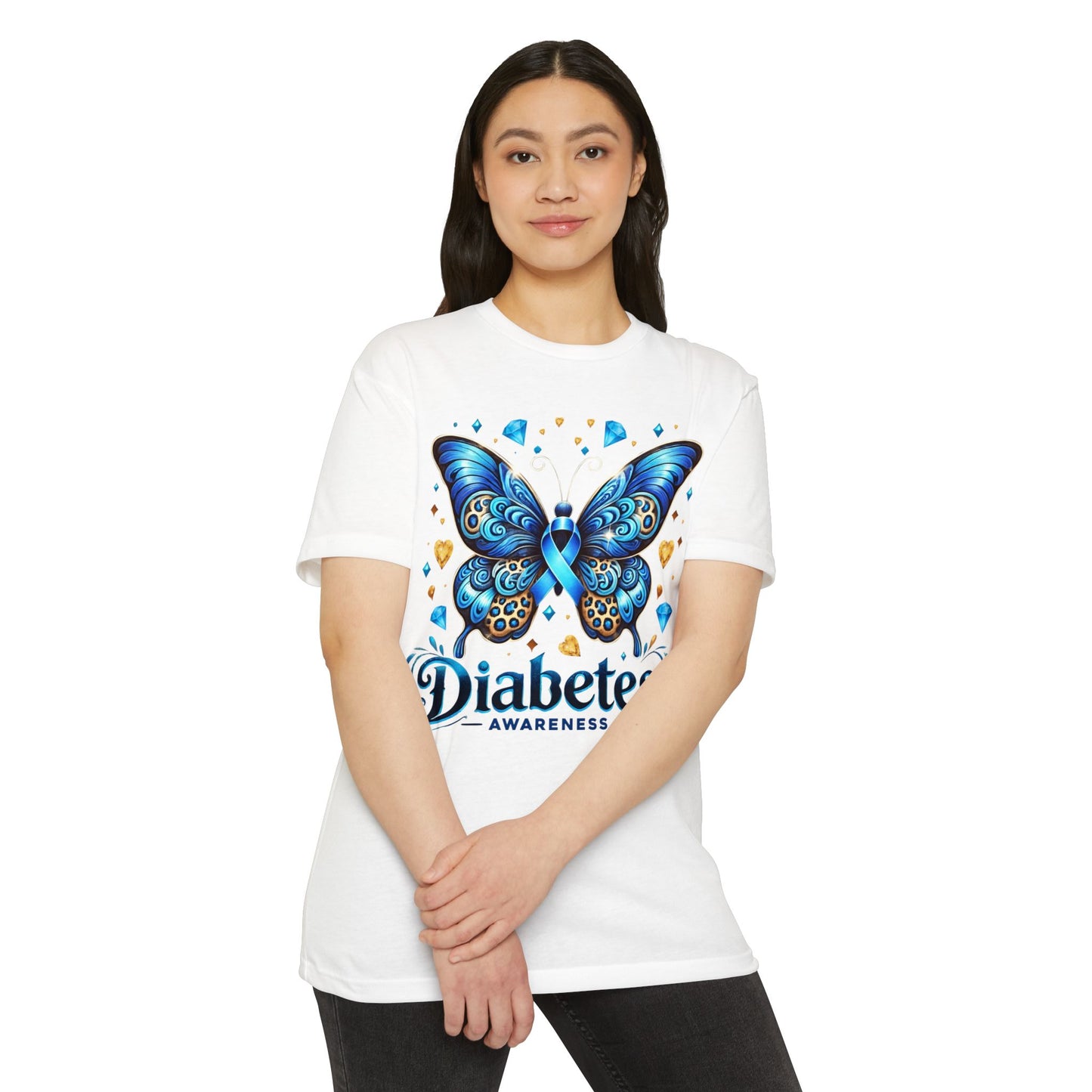 Diabetes Awareness Butterfly T-Shirt — Blue Ribbon Support Tee