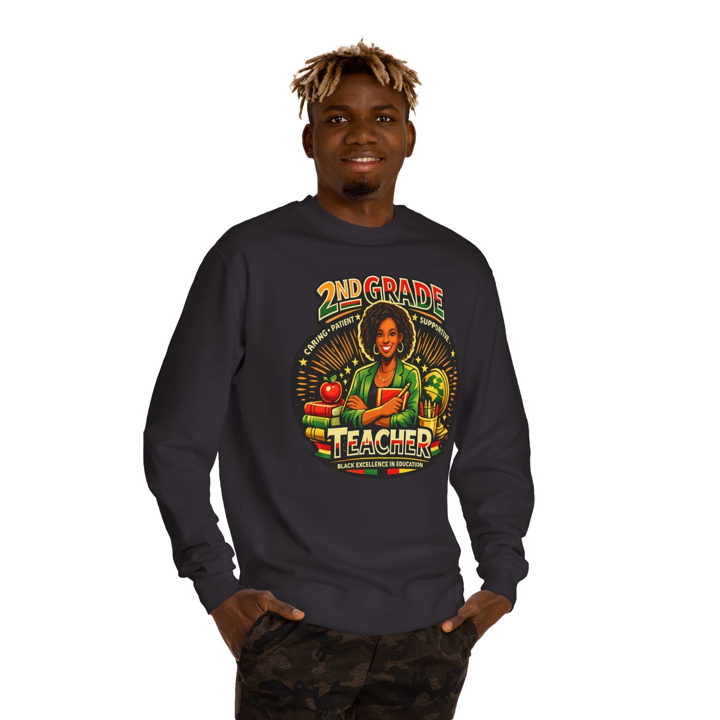 2nd Grade Teacher Sweatshirt — Proud Black Educator Crewneck