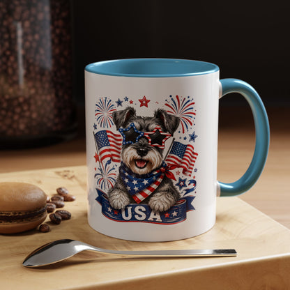 Patriotic Schnauzer Coffee Mug – USA Flag, Fireworks Accent Mug (11/15oz)