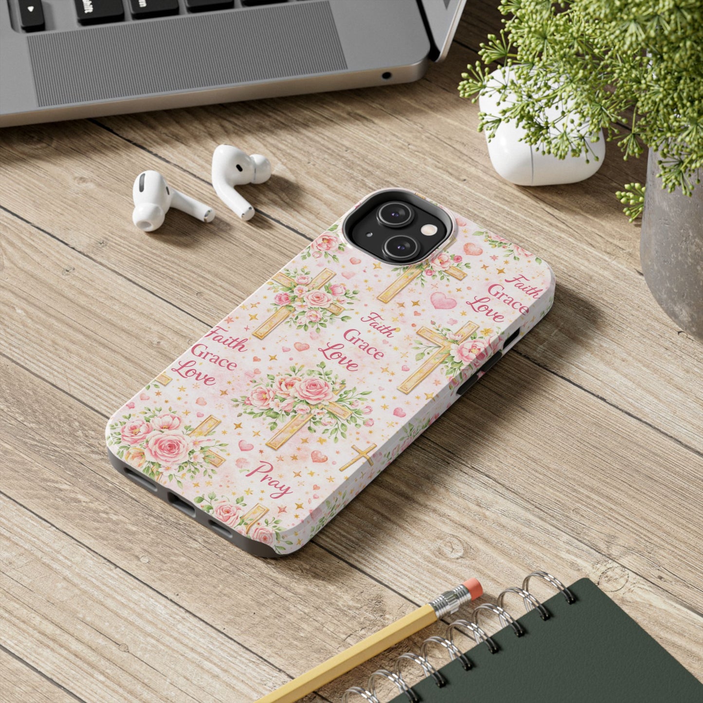 Faith Grace Love Cross Phone Case | Christian Floral iPhone Case