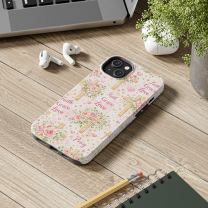 Faith Grace Love Cross Phone Case | Christian Floral iPhone Case