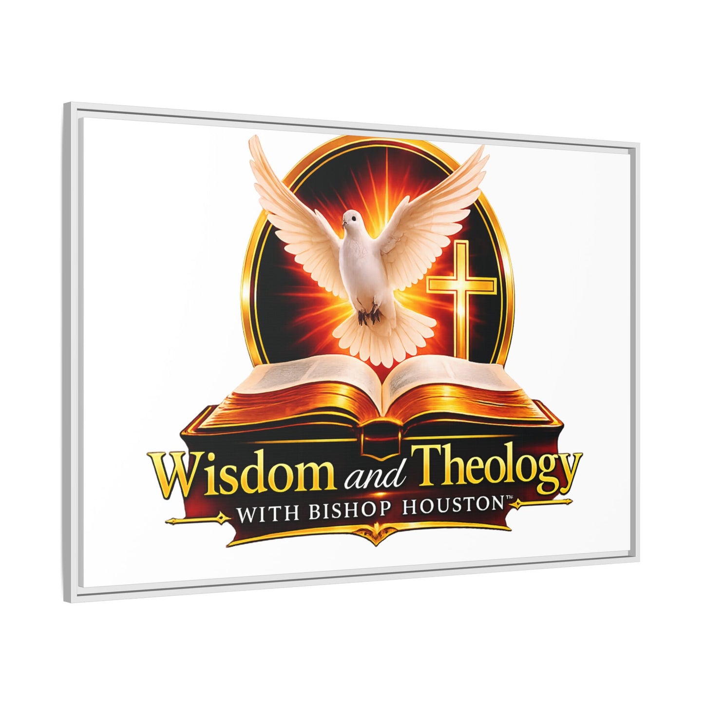 Framed Canvas Print — "Wisdom and Theology" Dove & Bible Wall Art