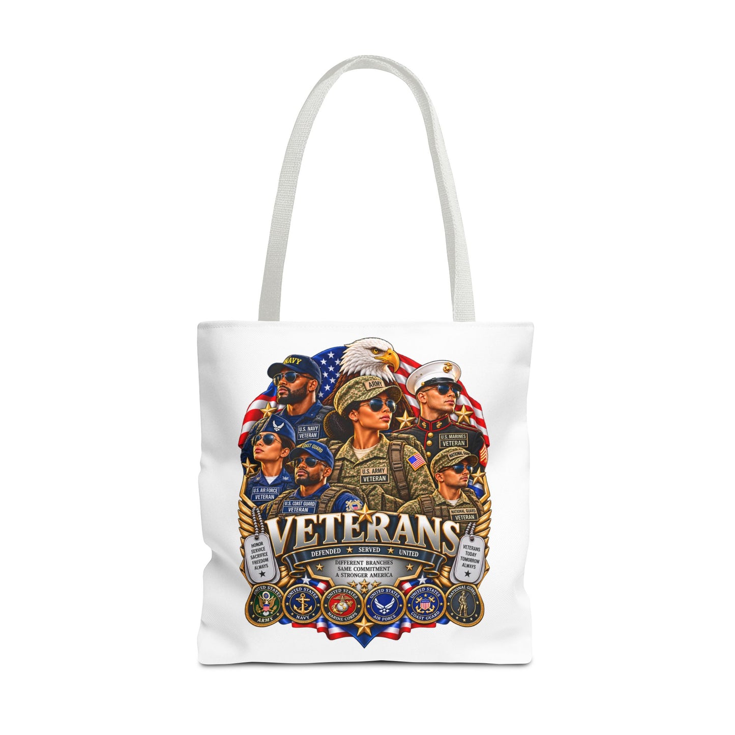 Veterans Tribute Tote Bag – Patriotic Military Service Emblem