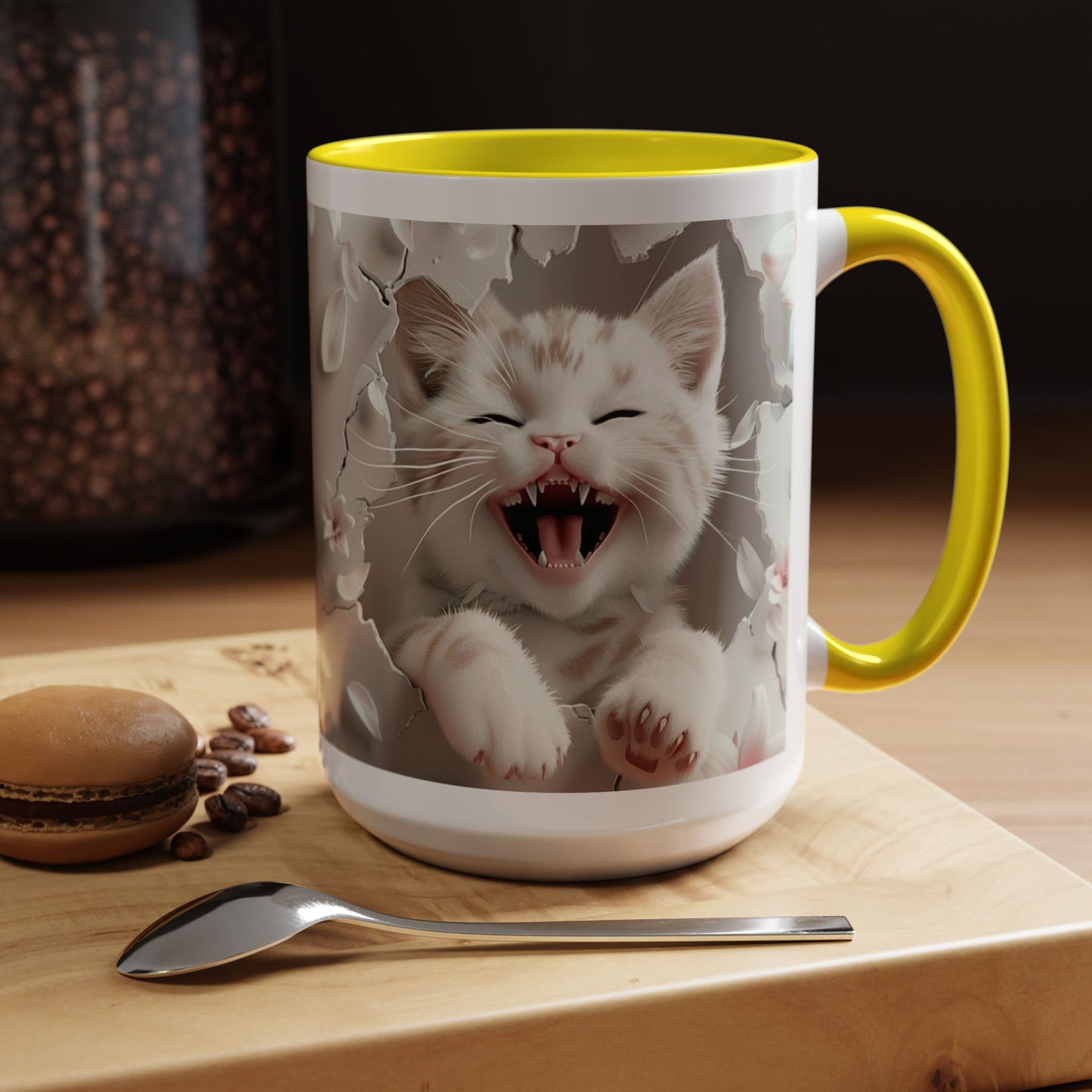 Playful Kitten Accent Coffee Mug — Cute Cat Floral 11/15oz