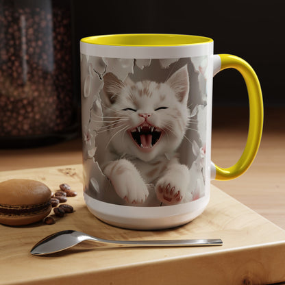Playful Kitten Accent Coffee Mug — Cute Cat Floral 11/15oz