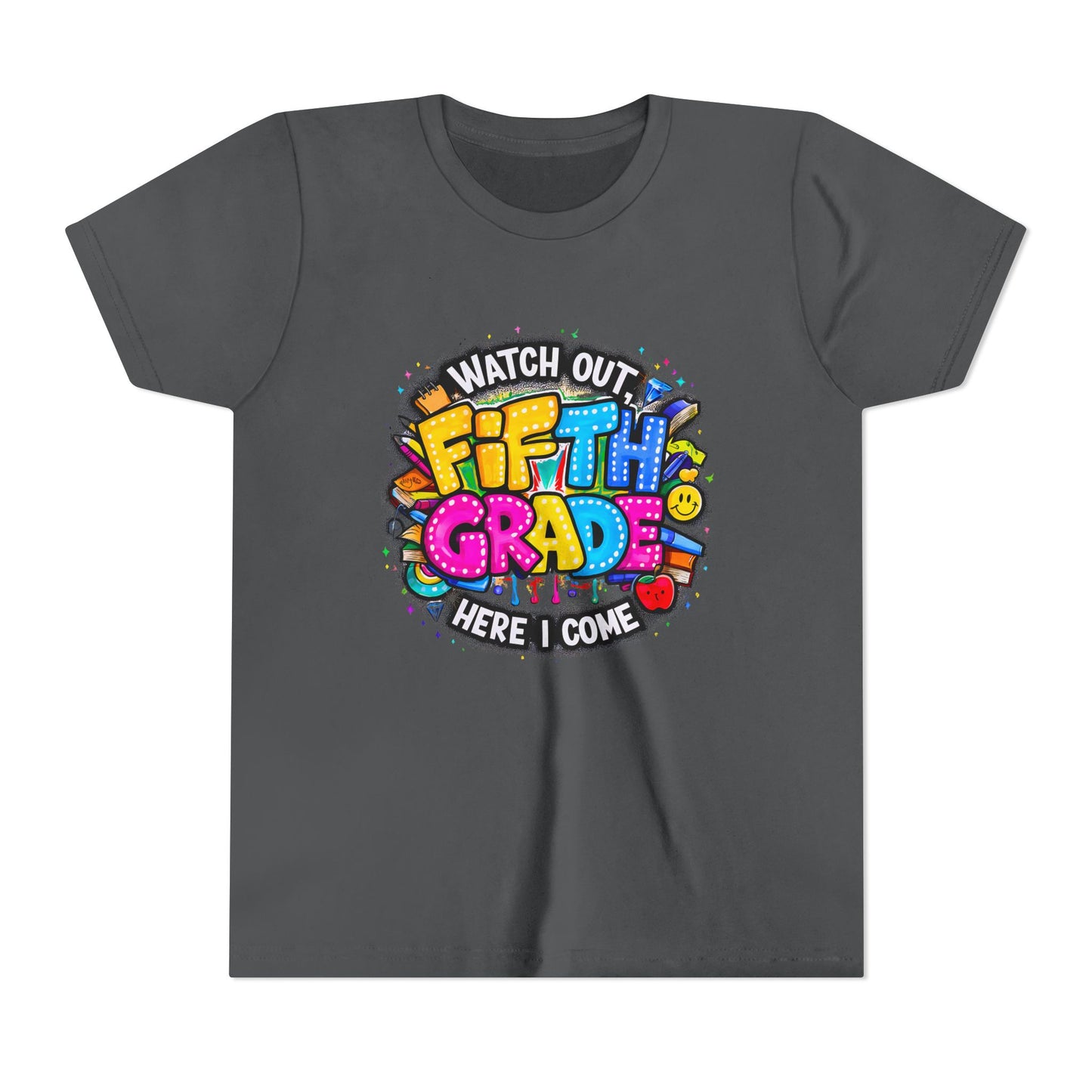 Fifth Grade T‑Shirt for Kids - "Watch Out Fifth Grade Here I Come" Back-to-School Tee