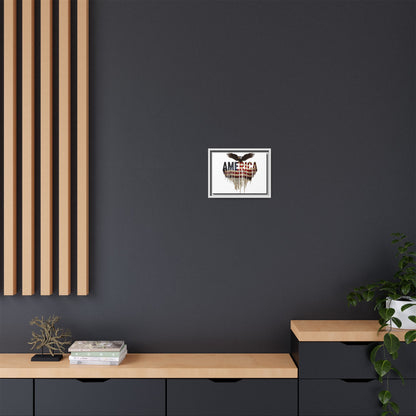 America Eagle Matte Canvas Framed Wall Art — Patriotic USA Flag Typography Print