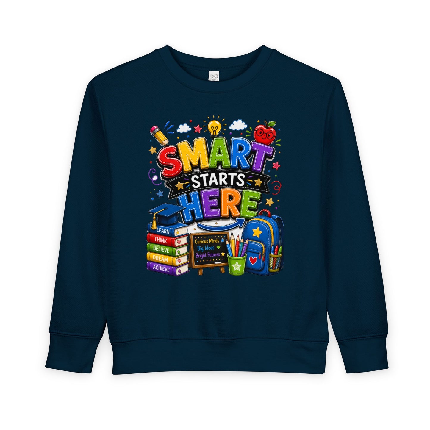 Toddler Sweatshirt — "Smart Starts Here" Back-to-School Kids Crewneck