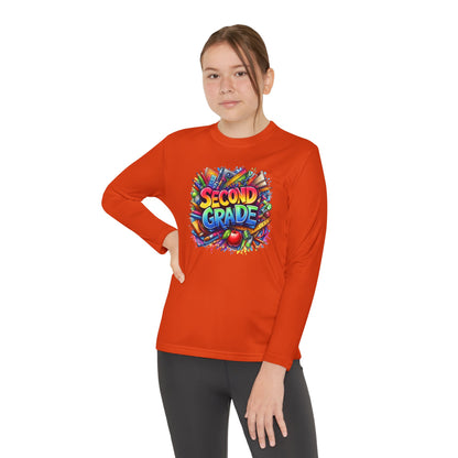Second Grade Youth Long Sleeve Tee — Colorful School Supplies Back-to-School Shirt