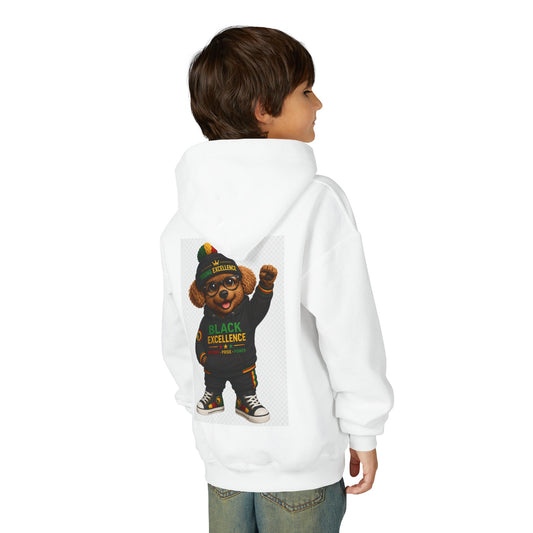Youth Hoodie — 'Black Excellence' Teddy Bear Graphic Sweatshirt
