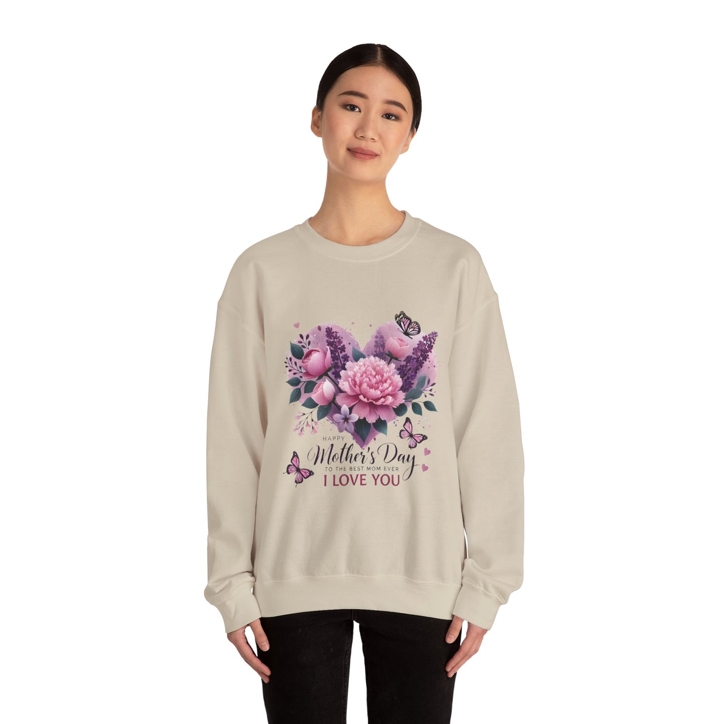 Mother's Day Floral Crewneck Sweatshirt — “Mother's Day I Love You” Heart Design
