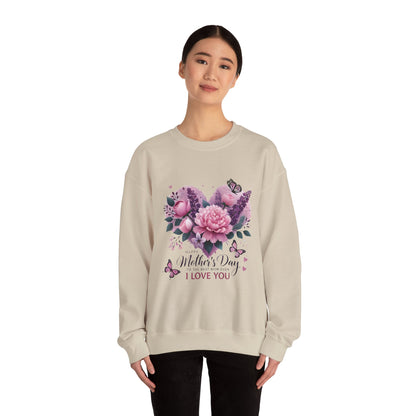 Mother's Day Floral Crewneck Sweatshirt — “Mother's Day I Love You” Heart Design