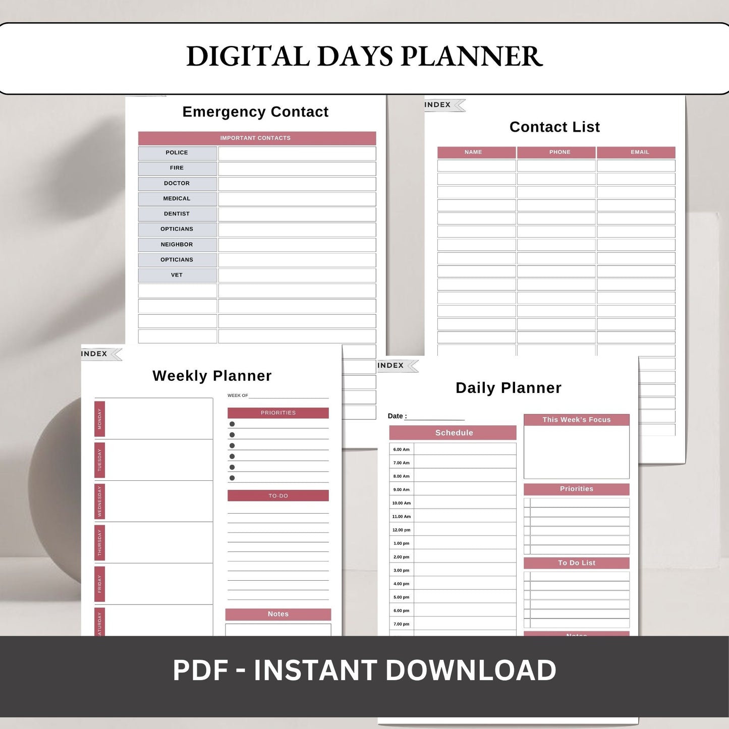 Digital Days Planner | Daily Digital Planner | Editable Planner PDF | Productivity Planner Digital | Tablet Planner