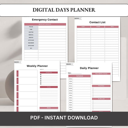 Digital Days Planner | Daily Digital Planner | Editable Planner PDF | Productivity Planner Digital | Tablet Planner