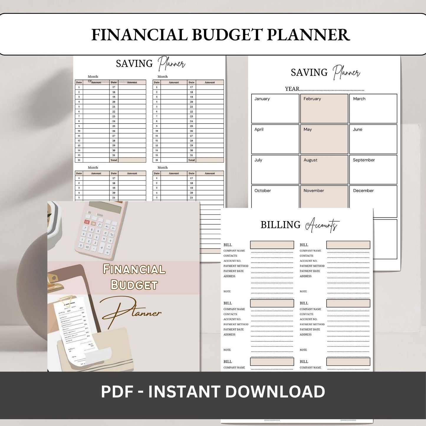 Financial Budget Planner Printable | Money Management Planner | Expense and Savings Tracker | Personal Finance Organizer PDF