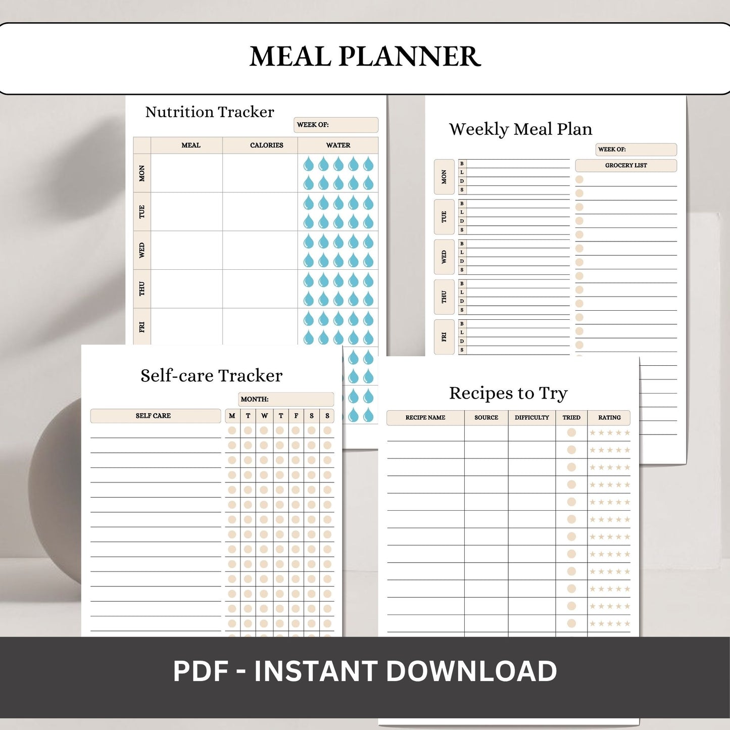Meal Planner Printable | Weekly Meal Planner | Grocery List Planner | Meal Prep Planner | Healthy Eating Planner PDF