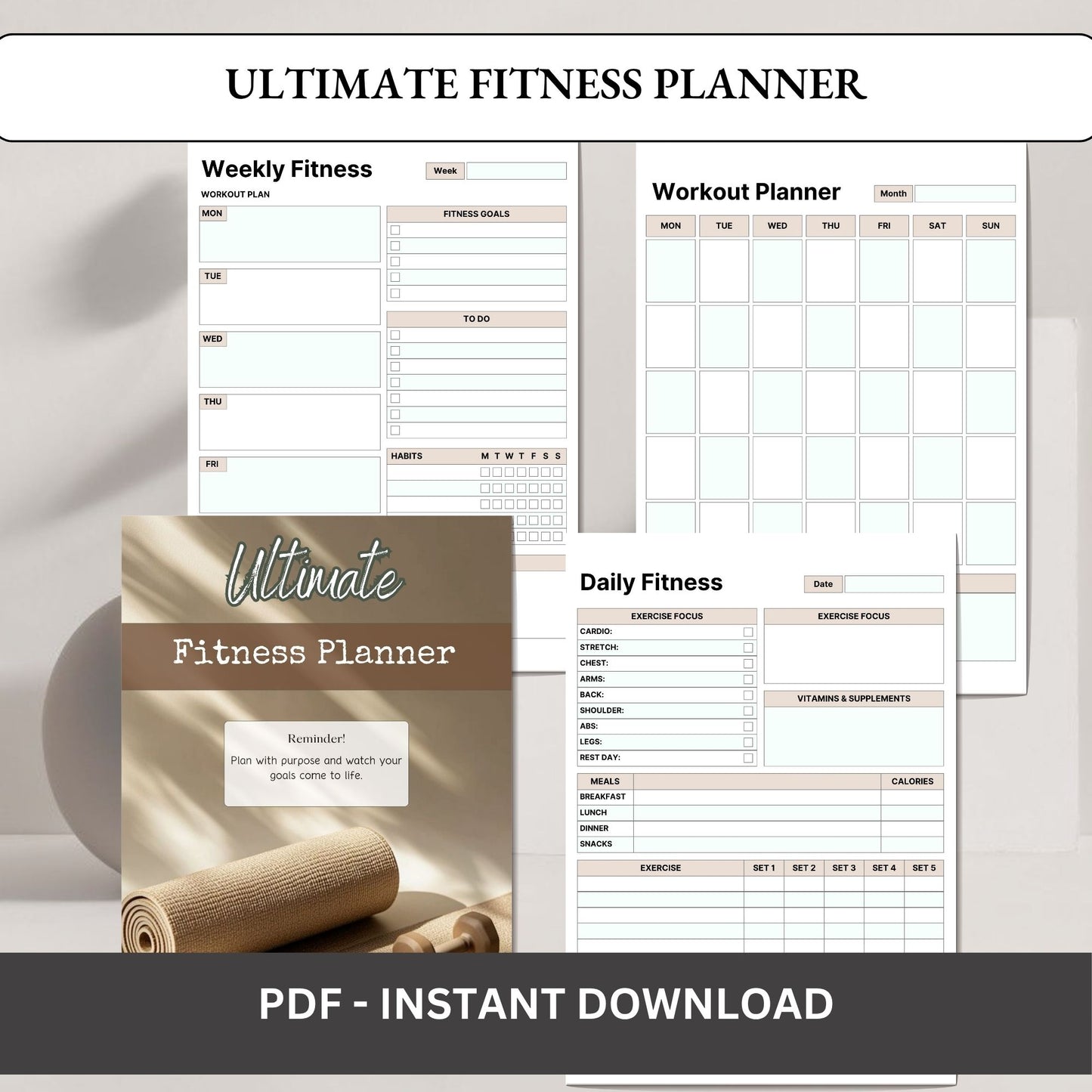 Ultimate Fitness Planner Printable | Workout Planner | Gym Tracker | Fitness Log | Health & Workout Planner PDF