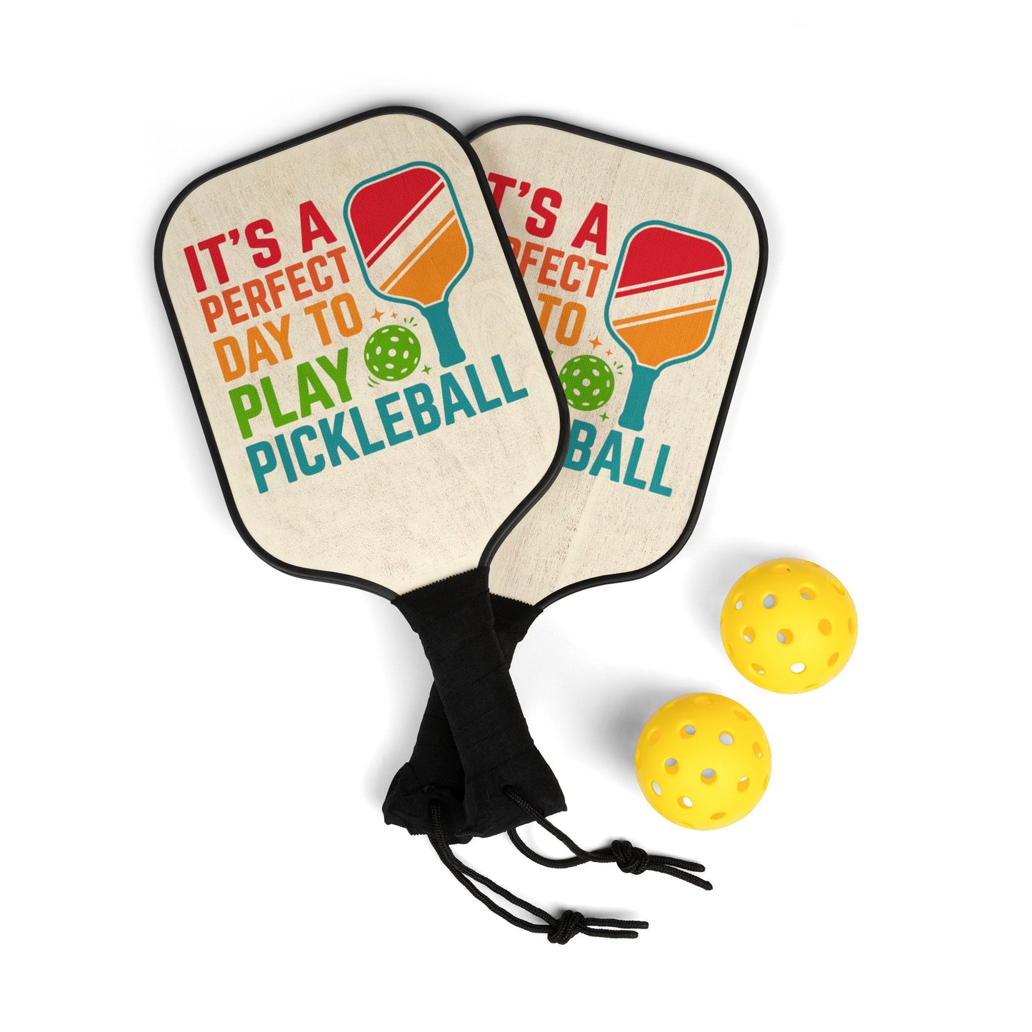 Pickleball Paddles - "It's a Perfect Day to Play Pickleball" Retro Set (2-Pack)