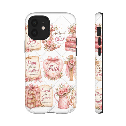 Faith Floral Phone Case – Christian Inspirational Scripture iPhone Cover (Choose Joy, Pray, Faith)