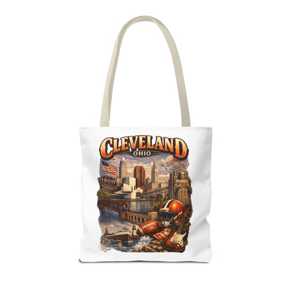 Cleveland Cityscape Tote Bag — Vintage Ohio Skyline & Sports Montage