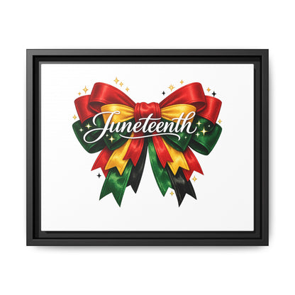Juneteenth Framed Canvas Print – Festive Red, Green & Gold Ribbon Wall Art