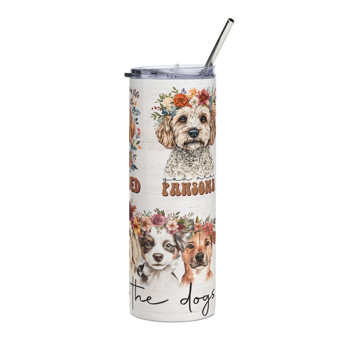 Rescued Dog Stainless Steel Tumbler — 20oz Floral Rescue Pet Travel Cup