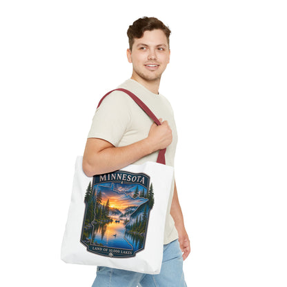 Minnesota Scenic Tote Bag — 'Land of 10,000 Lakes' Sunset Lake Design