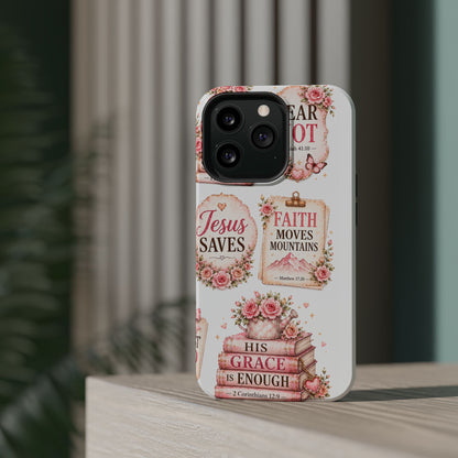 Christian Phone Case - "Fear Not, Faith Moves Mountains, Jesus Saves" Floral Magnetic Impact-Resistant Case