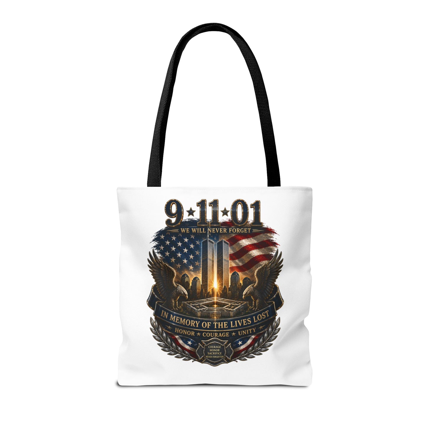 9/11 Memorial Tote Bag — We Will Never Forget Tribute Tote