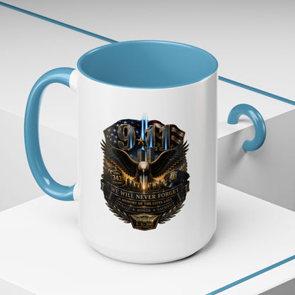 9/11 Tribute Coffee Mug — Never Forget Memorial Eagle Design (11/15oz)