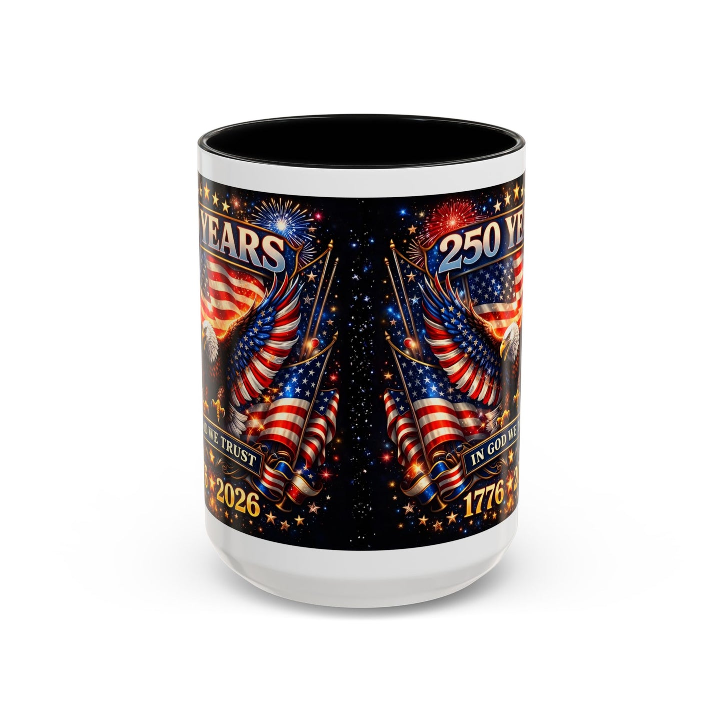 250 Years Patriotic Coffee Mug — In God We Trust 1776–2026