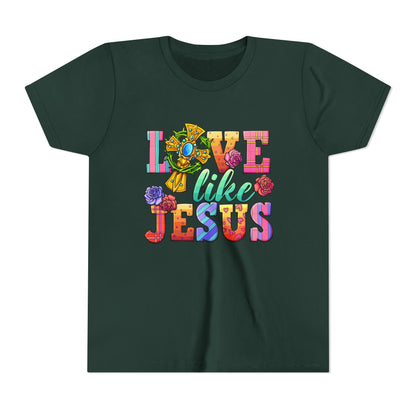 Youth Tee — "Love Like Jesus" Colorful Faith Graphic