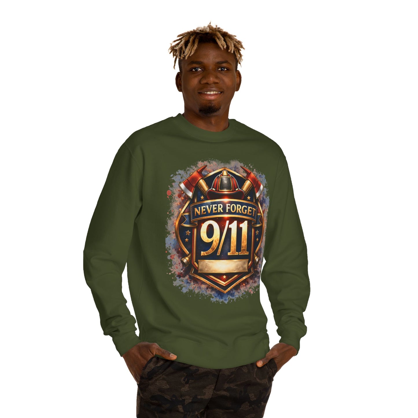 Never Forget 9/11 Sweatshirt — Memorial Firefighter Tribute Crewneck