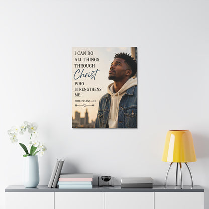 Philippians 4:13 Stretched Canvas – 'I Can Do All Things Through Christ' Inspirational Wall Art