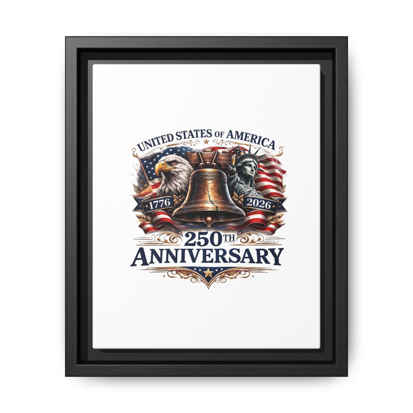 250th Anniversary Framed Canvas - United States of America Patriotic Liberty Bell Print