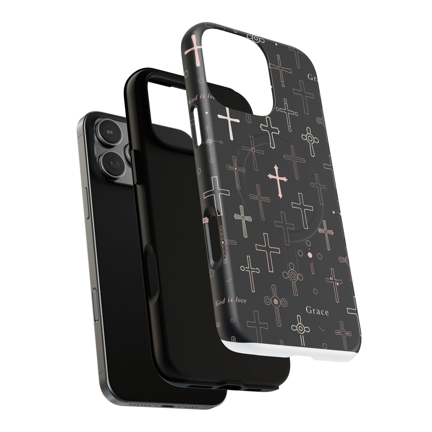 Magnetic Phone Case — Black Crosses "Grace" Protective Cover