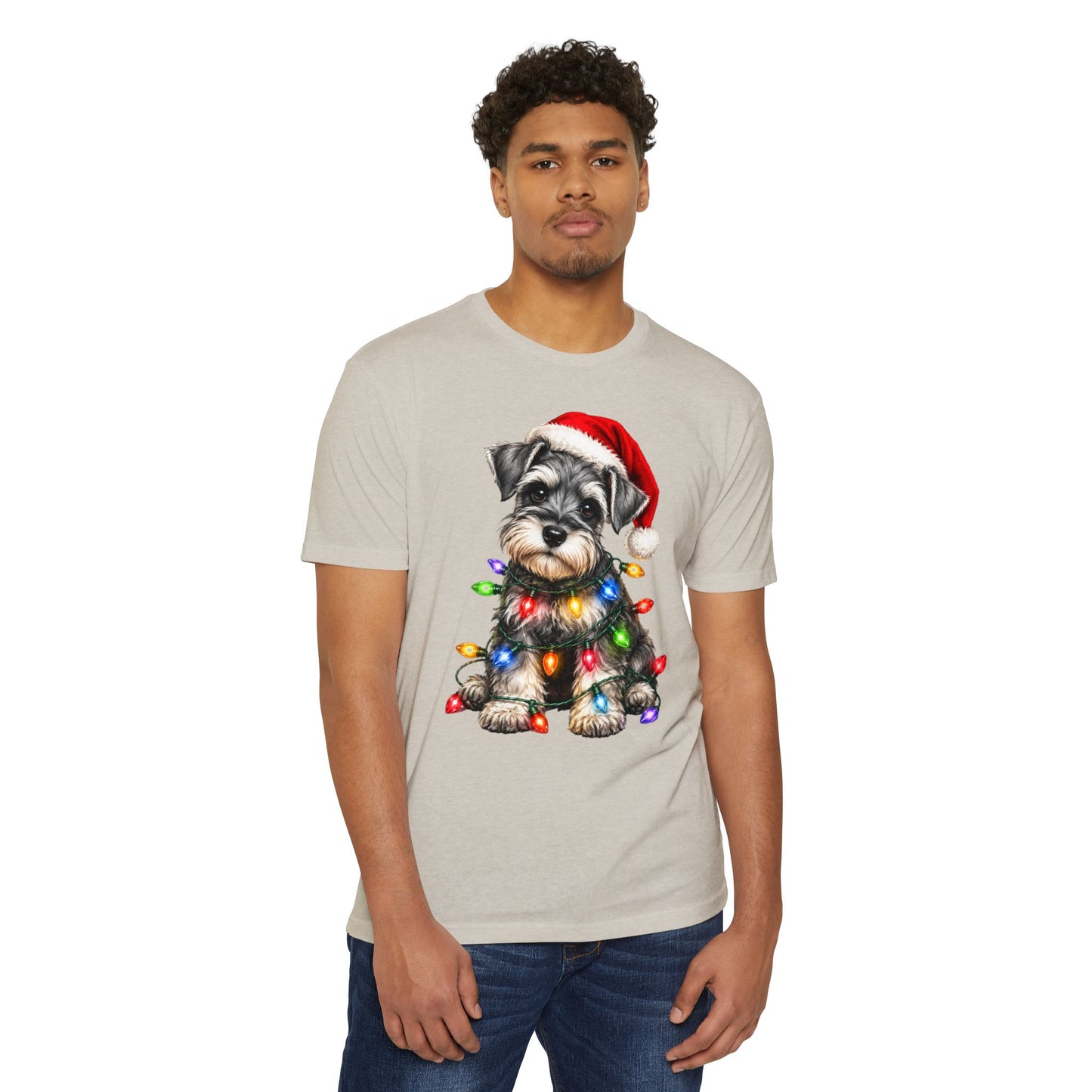 Schnauzer Puppy in Christmas Lights Tee