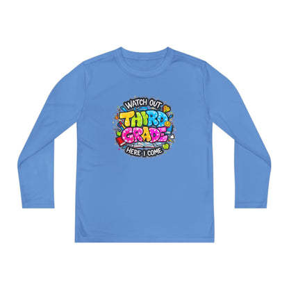 Youth Long Sleeve Tee — "Watch Out Third Grade Here I Come" Back-to-School Shirt